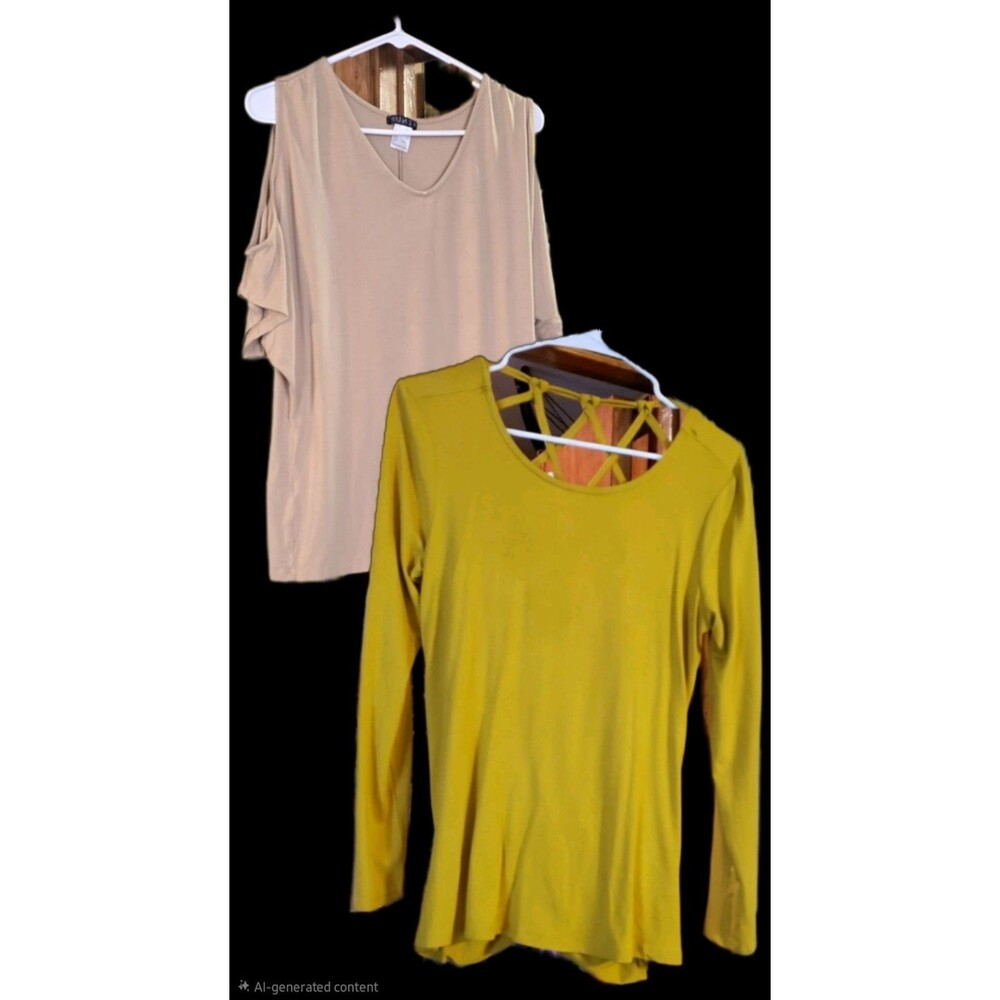 2-WOMAN'S TOPS BY:VENUS SIZE:S/M TAN/MUSTARD COLD SHOLDER&LONG SLEEVED *NWOT*